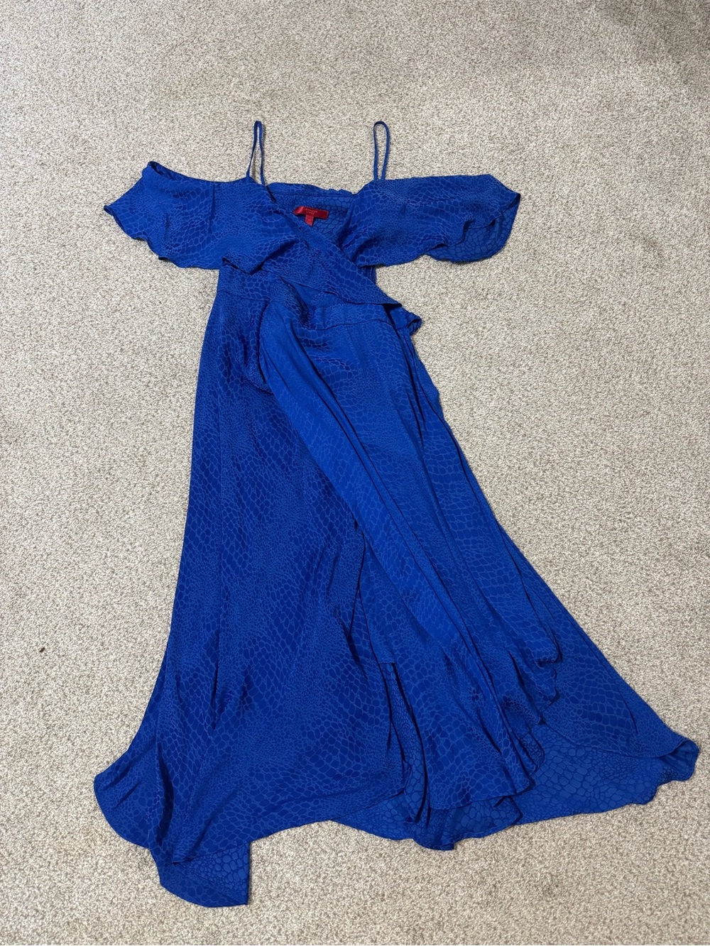 Jennifer Lopez Royal Blue One-Shoulder Ruffle Midi Dress